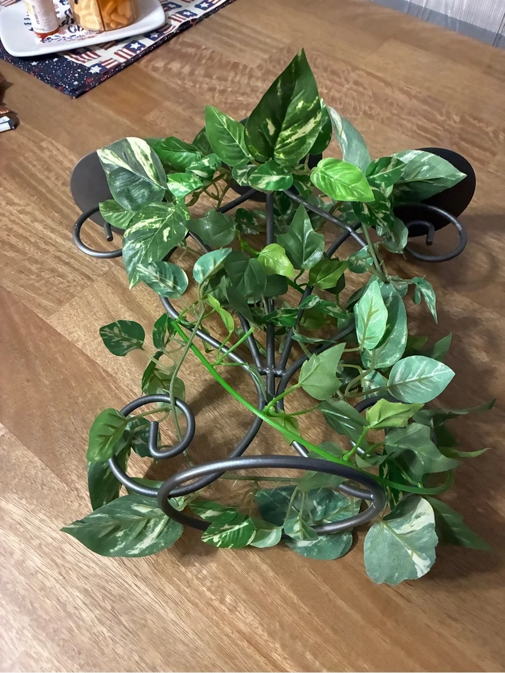 Decorative Black Metal 3-Arm Candle Holder with Faux Greenery 12”x12”